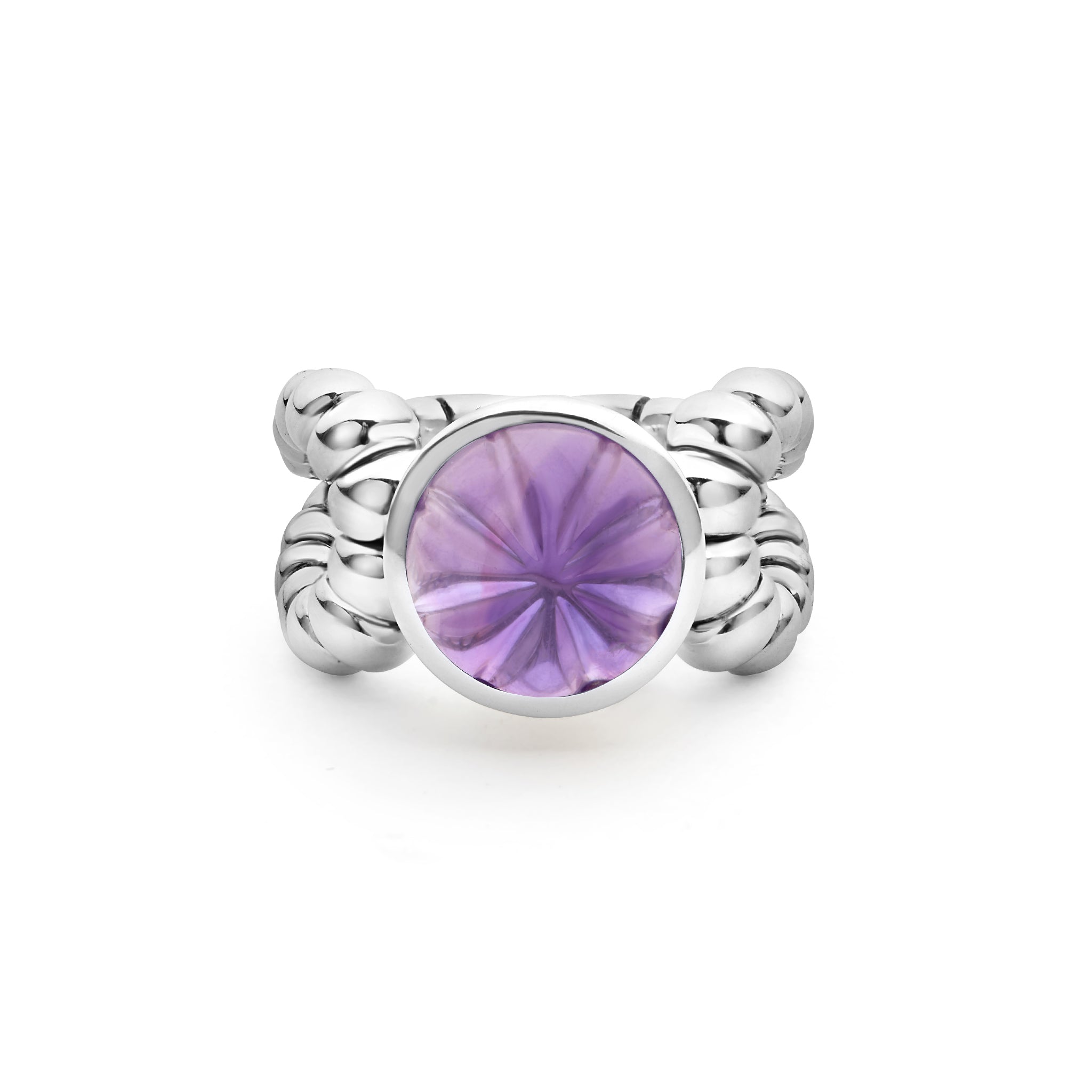 Caviar Color Sterling Silver Amethyst Cabochon Ring