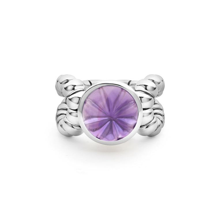 Caviar Color Sterling Silver Amethyst Cabochon Ring