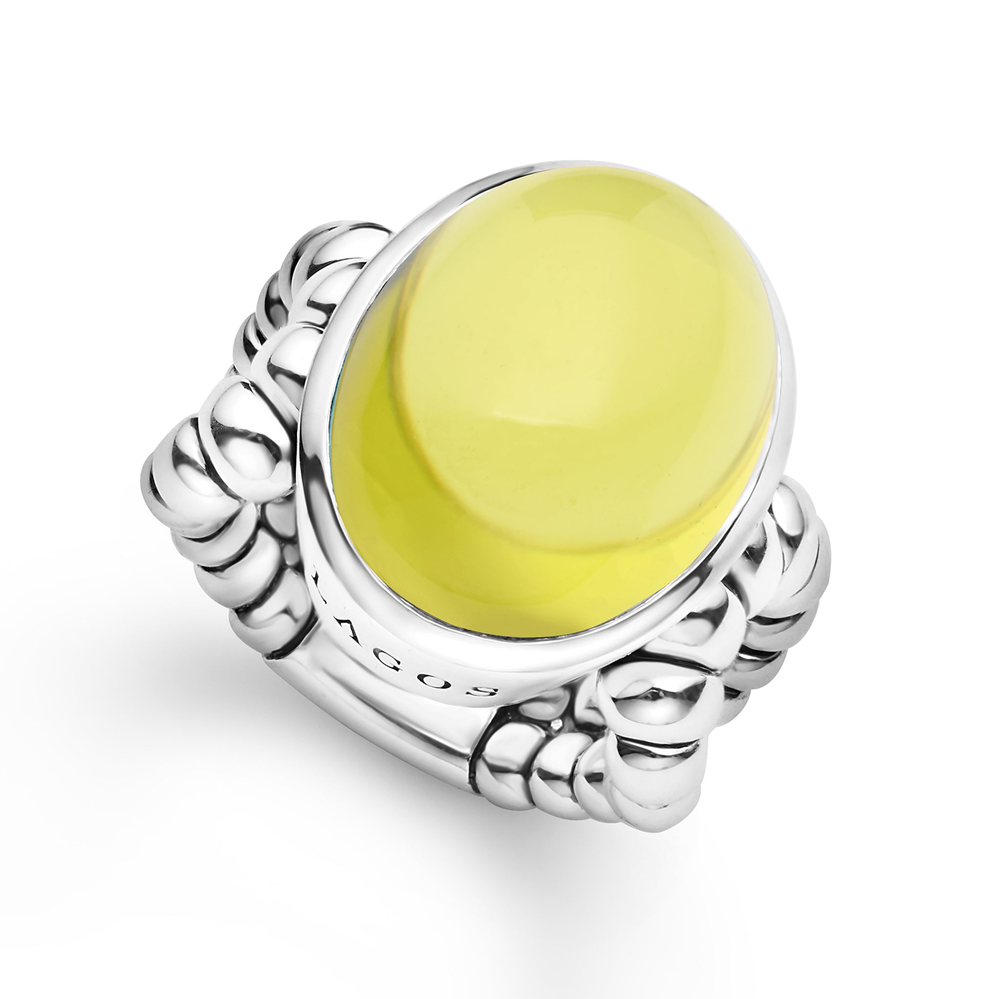 Caviar Color Sterling Silver Green Quartz Cabochon Ring