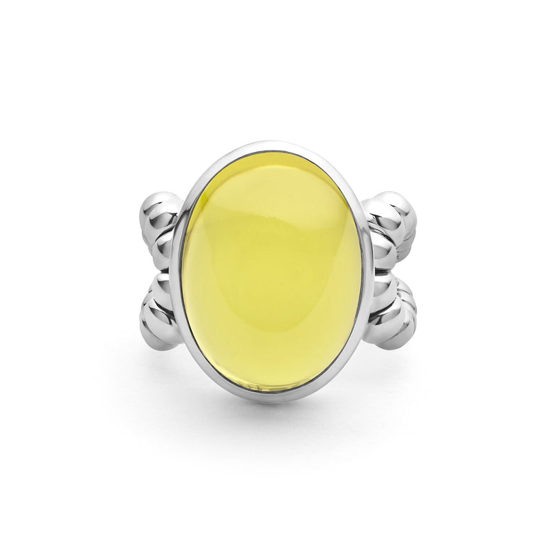 Caviar Color Sterling Silver Green Quartz Cabochon Ring