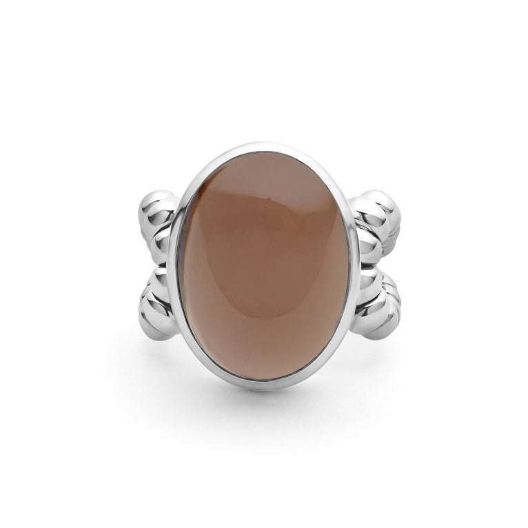 Caviar Color Sterling Silver Smoky Quartz Ring