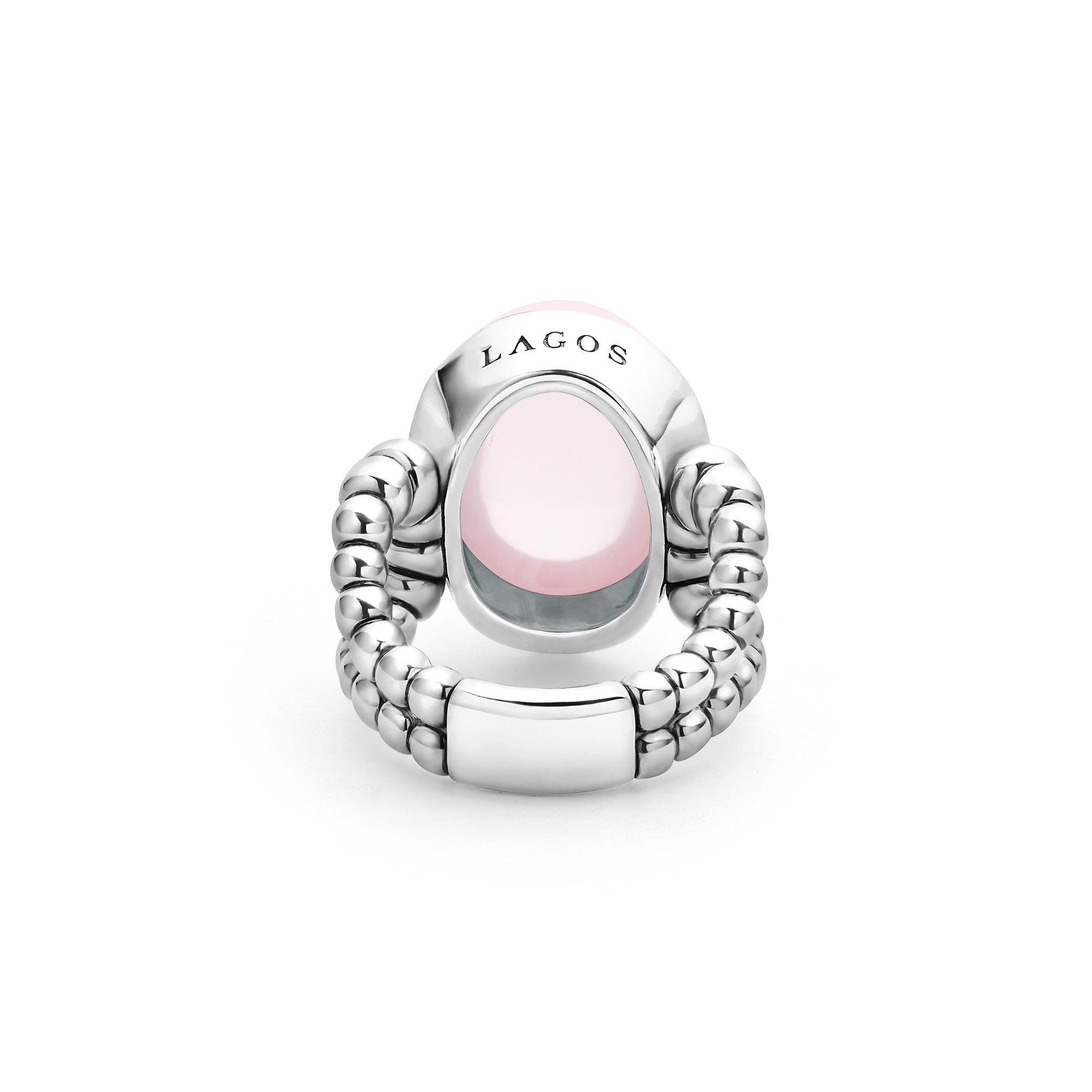 Caviar Color Sterling Silver Rose Quartz Ring