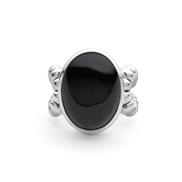 Caviar Color Sterling Silver Black Spinel Cabochon Ring