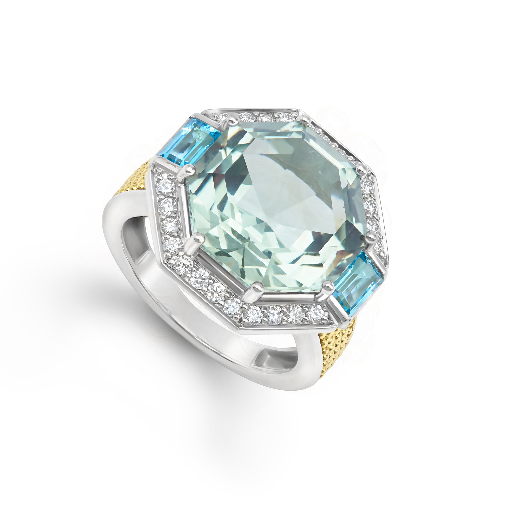 Rittenhouse Two-Tone Prasiolite and Blue Topaz Octagon Ring