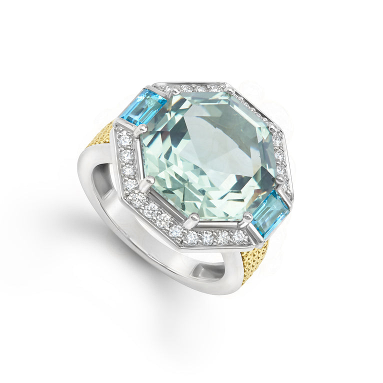 Rittenhouse Two-Tone Prasiolite and Blue Topaz Octagon Ring