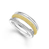 Diamonds, sterling silver, and 18K gold superfine Caviar beading form this stunning three row ring. LAGOS diamonds are the highest quality natural stones.