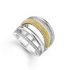 Diamonds, sterling silver, and 18K gold superfine Caviar beading form this stunning five row ring. LAGOS diamonds are the highest quality natural stones.