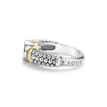 side of sterling silver beaded circle statement ring with gold and diamond details