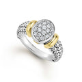 sterling silver beaded oval statement ring with gold and diamond details