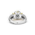 back of sterling silver beaded oval statement ring with gold and diamond details