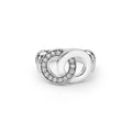 Signature Caviar Large Silver Interlocking Diamond Ring with pavé-set diamonds on a knot motif, symbolizing unity and elegance in polished sterling silver.
