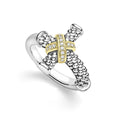 beaded sterling silver and gold diamond cross ring