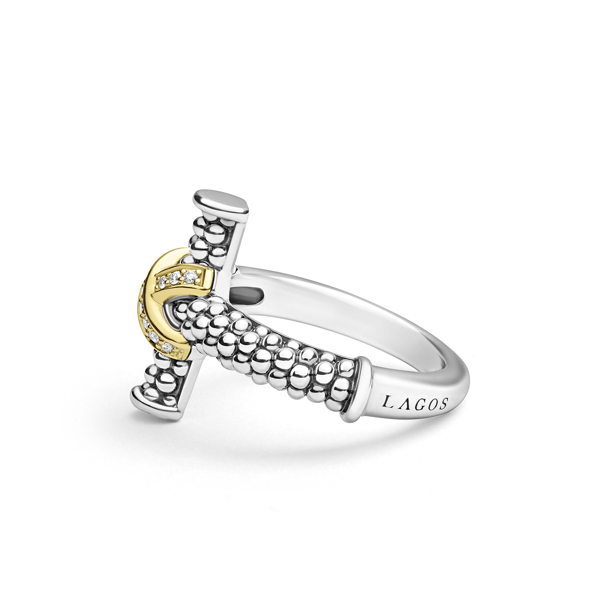 beaded sterling silver and gold diamond cross ring