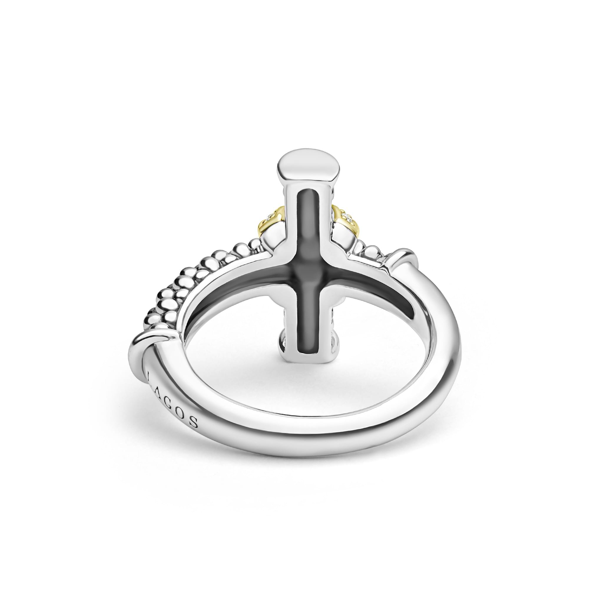 beaded sterling silver and gold diamond cross ring