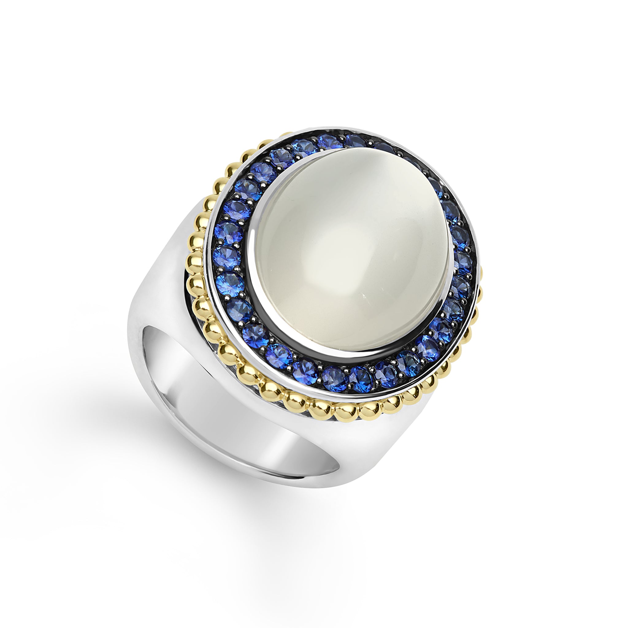 Caviar Color Two-Tone Large Moonstone and Sapphire Ring