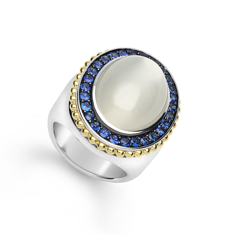 Caviar Color Two-Tone Large Moonstone and Sapphire Ring