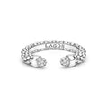 Signature Caviar Sterling Silver Diamond Mini Versa Stacking Ring featuring a silver beaded texture, open cuff style, and pavé diamond clusters on each end.