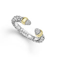 Signature Caviar Two-Tone Diamond Mini Versa Stacking Ring with sterling silver Caviar beading, 14K gold caps, and pavé diamond accents, showcasing LAGOS' refined craftsmanship.