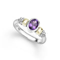 Signature Caviar Two-Tone Amethyst Oval Ring in sterling silver with 14K gold accents, featuring a faceted purple amethyst and caviar beading.