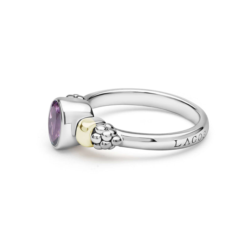 Signature Caviar Two-Tone Amethyst Oval Ring featuring a faceted purple gemstone in sterling silver with 14K gold accents and caviar beading.
