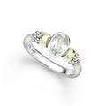 Signature Caviar Two-Tone White Topaz Oval Ring features sterling silver with caviar beading, accented by 14K gold and a faceted white topaz gemstone.
