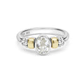 Signature Caviar Two-Tone White Topaz Oval Ring, featuring a sterling silver band with 14K gold accents and caviar beading, centered by a luminous oval white topaz.