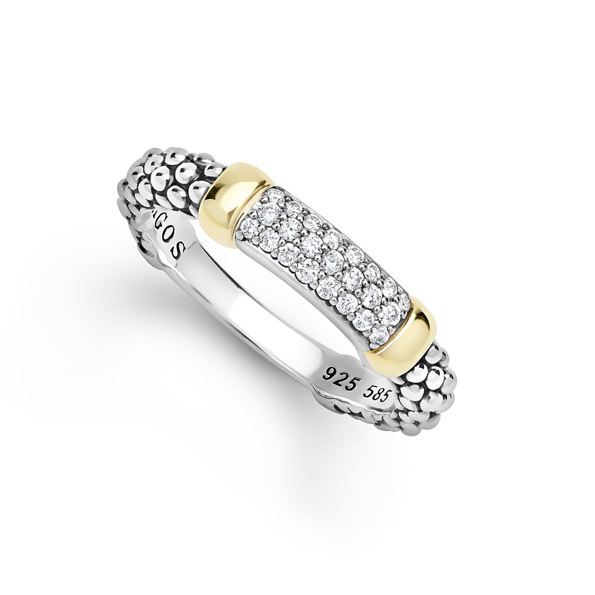 Signature Caviar Two-Tone Medium Diamond Station Ring with sterling silver beading, pavé-set stones, and 14K gold accents, showcasing elegant craftsmanship and versatile design.
