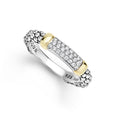 Signature Caviar Two-Tone Medium Diamond Station Ring with sterling silver beading, pavé-set stones, and 14K gold accents, showcasing elegant craftsmanship and versatile design.