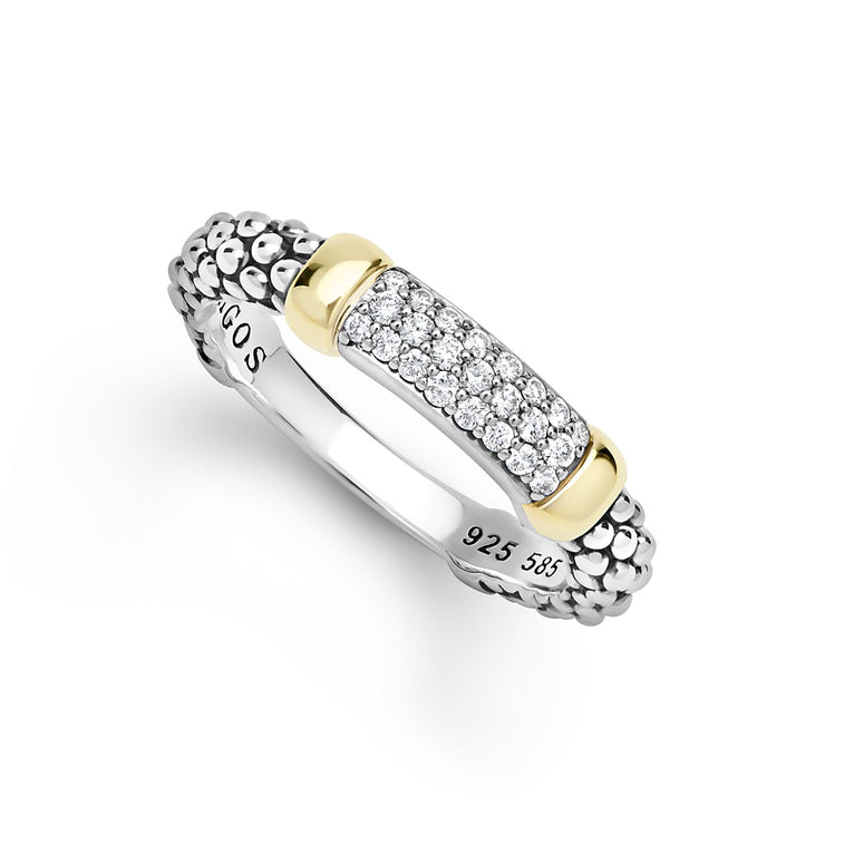 Signature Caviar Two-Tone Medium Diamond Station Ring with sterling silver beading, pavé-set stones, and 14K gold accents, showcasing elegant craftsmanship and versatile design.