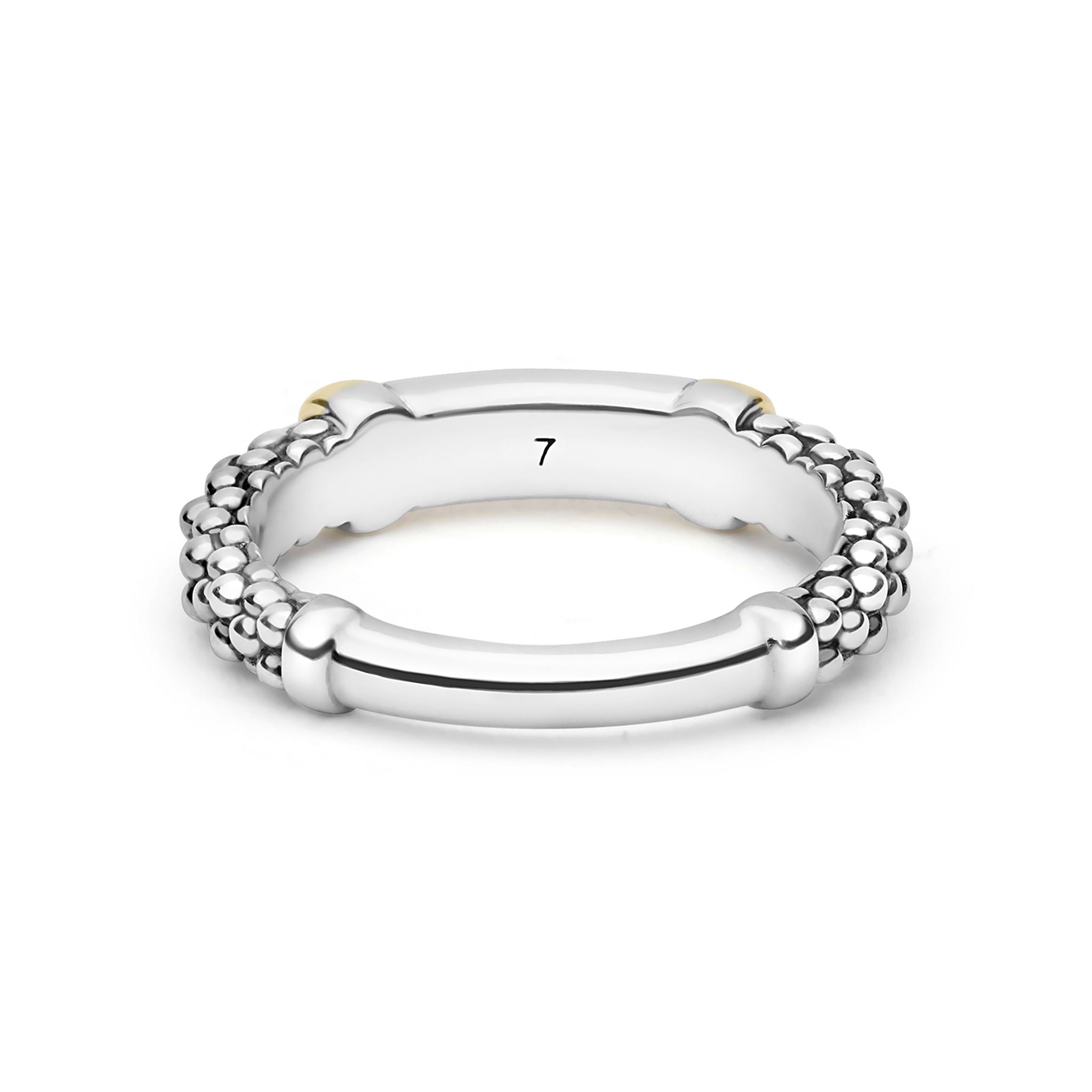 Signature Caviar Two-Tone Medium Diamond Station Ring features sterling silver segments with caviar beading, linked by clusters of silver beads, accented by polished 14K gold stations.