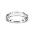 Signature Caviar Two-Tone Medium Diamond Station Ring features sterling silver segments with caviar beading, linked by clusters of silver beads, accented by polished 14K gold stations.