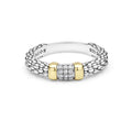 Signature Caviar Two-Tone Small Diamond Station Ring featuring sterling silver caviar beading with a 14K gold station and diamond accents, showcasing LAGOS elegance and craftsmanship.