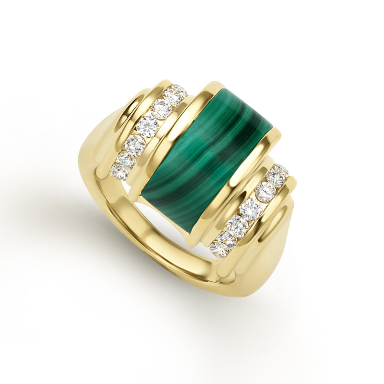 Caviar Gold 18K Gold Malachite Diamond Ring