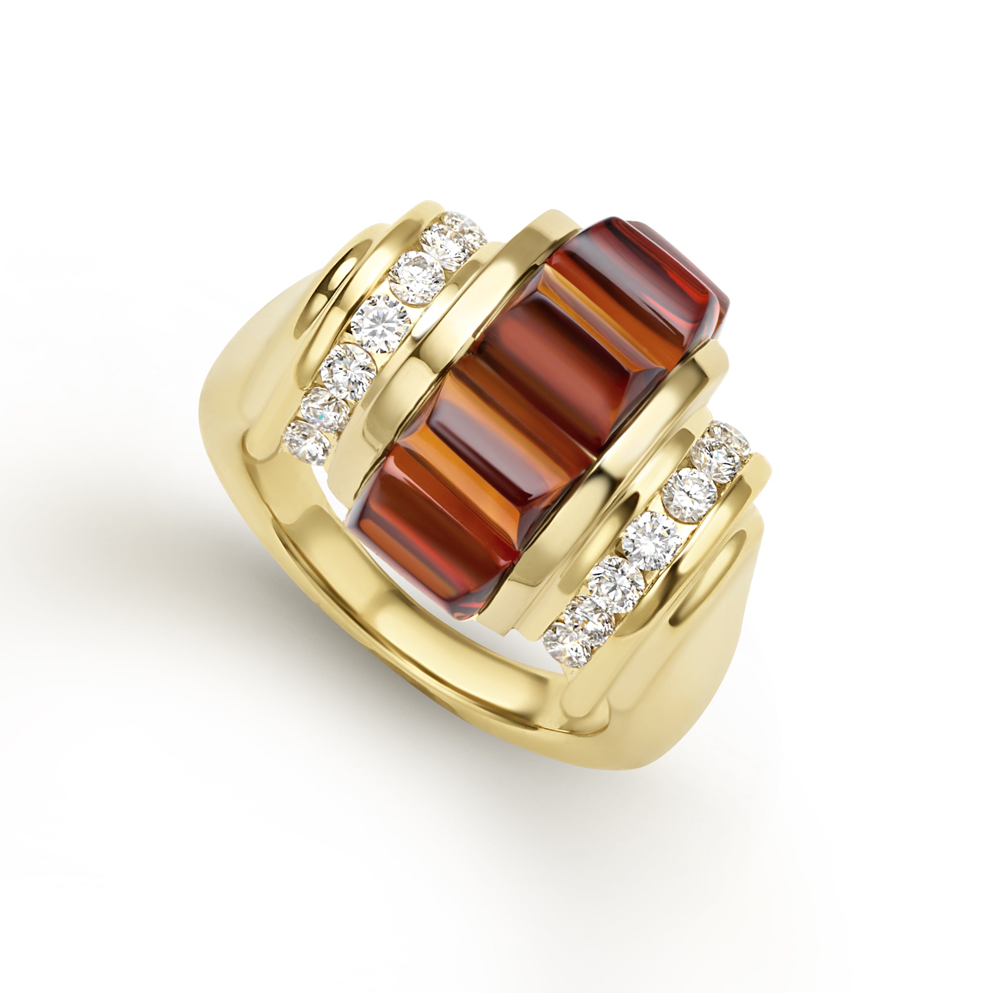 18K Gold Maderia Citrine and Diamond Ring