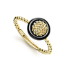 18k gold Caviar beading ring framed by black ceramic.