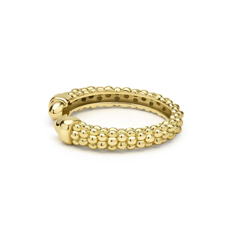 Signature Caviar 18K Gold Mini Versa Stacking Ring features two open-cuff rings with beaded texture in polished 18K gold, perfect for stacking or solo wear.