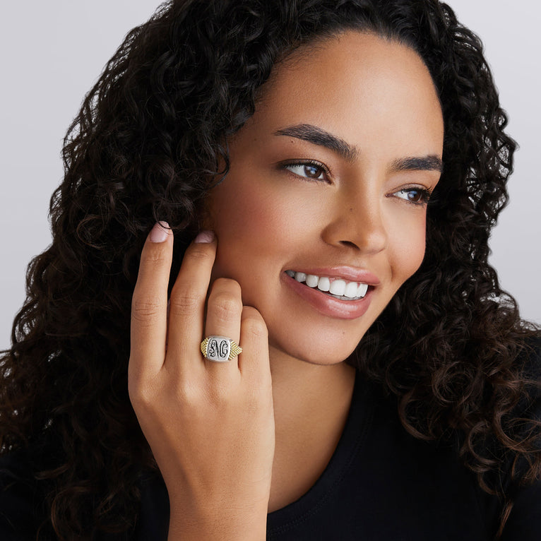 Signature Caviar Exclusive Two-Tone Statement Signet Ring