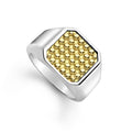 18K gold Caviar beading surrounded by smooth sterling silver forms this square statement ring.