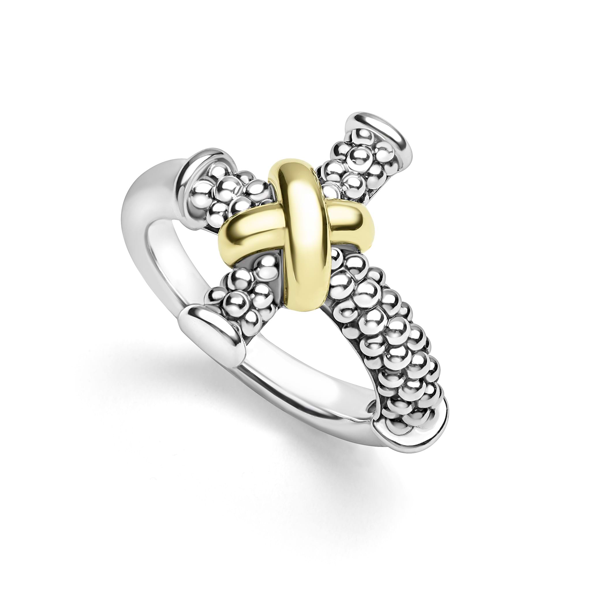 beaded sterling silver and gold cross ring