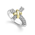 beaded sterling silver and gold cross ring