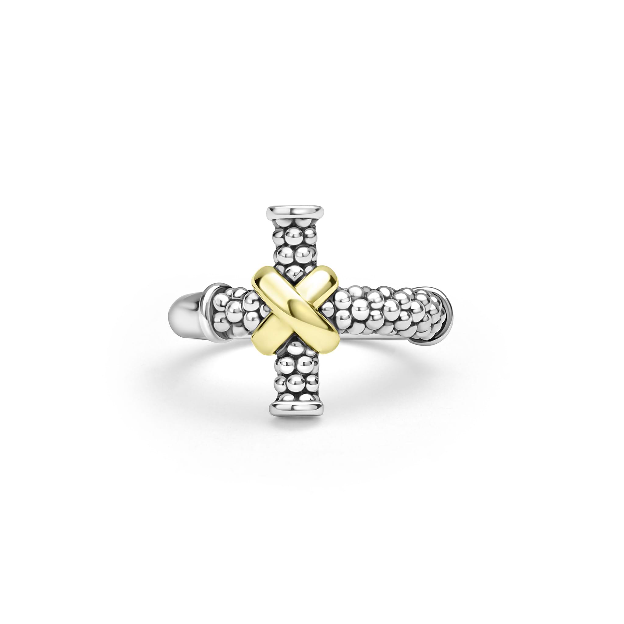 beaded sterling silver and gold cross ring