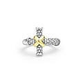 beaded sterling silver and gold cross ring