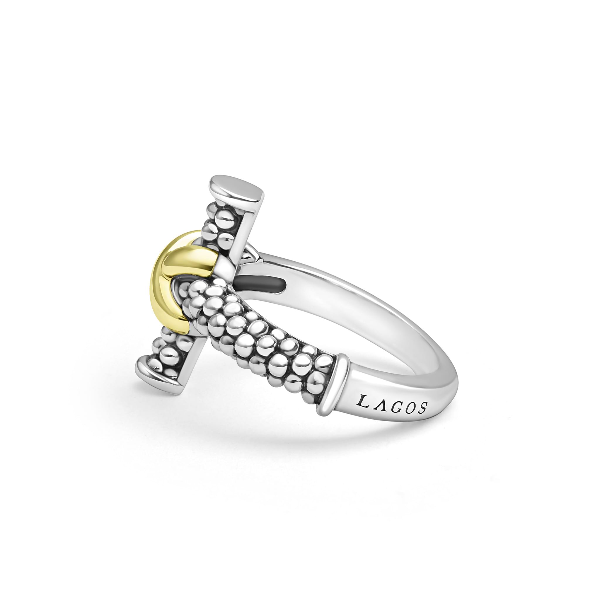 beaded sterling silver and gold cross ring