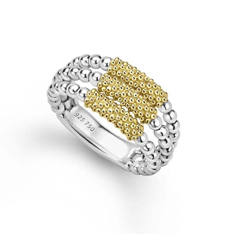 Caviar Icon Two-Tone Caviar Three Row Ring