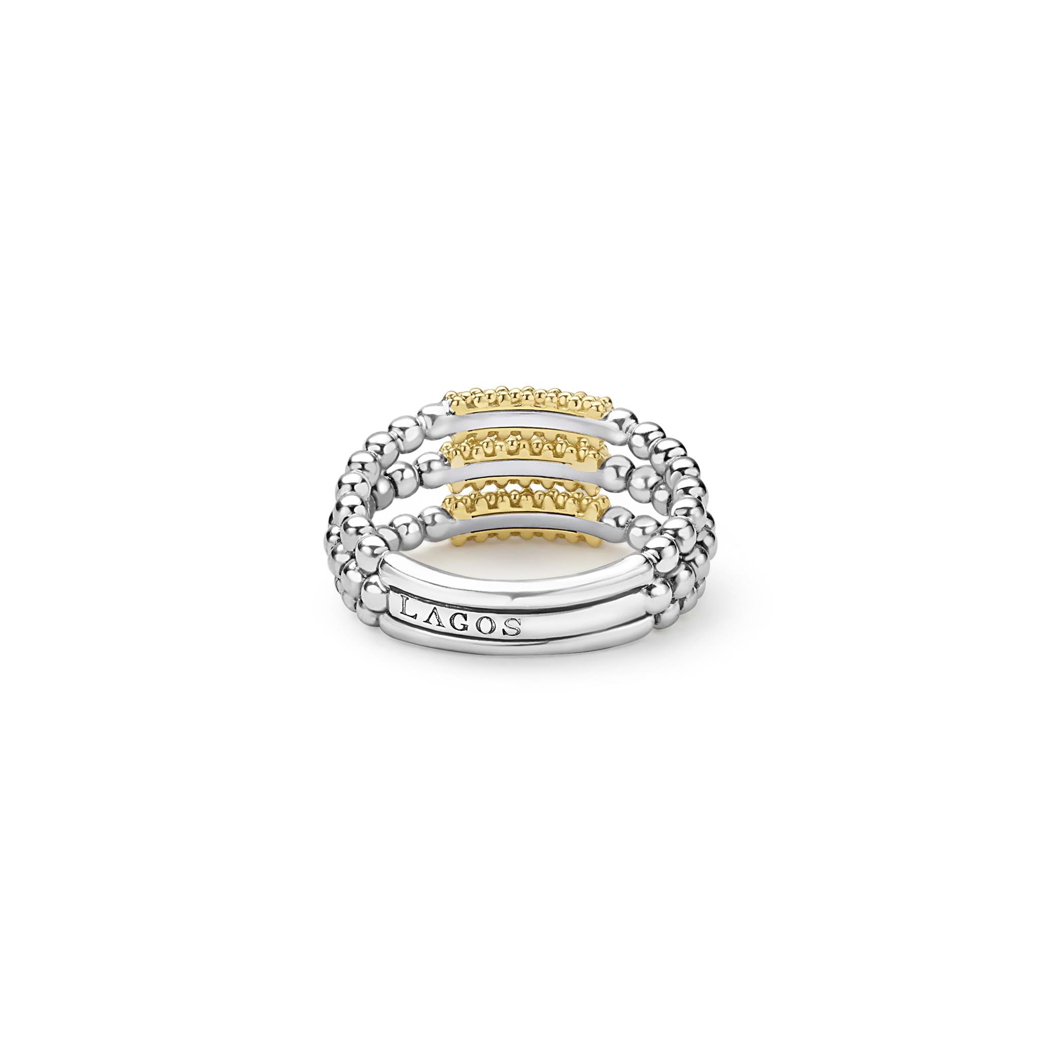 Caviar Icon Two-Tone Caviar Three Row Ring