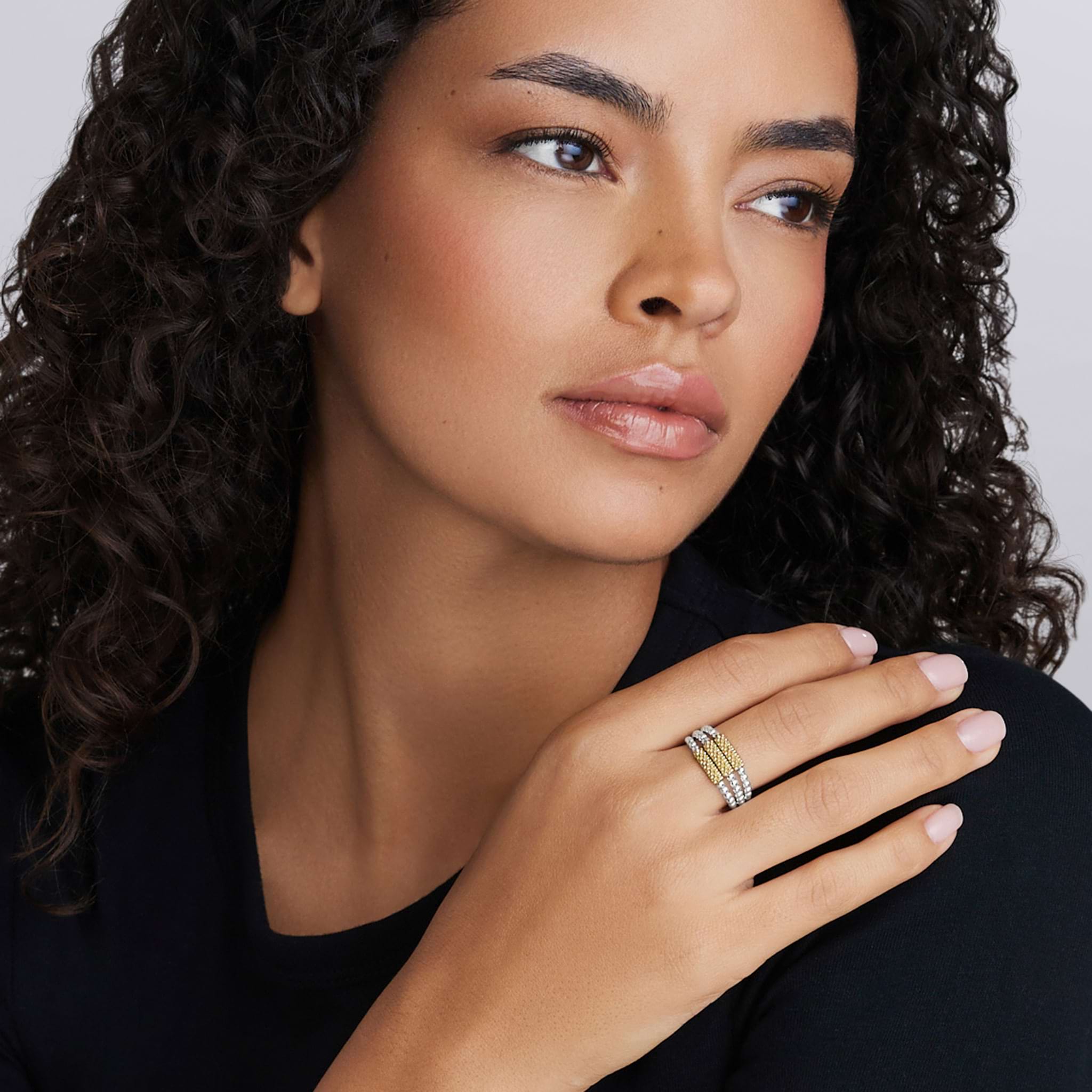 Caviar Icon Two-Tone Caviar Three Row Ring