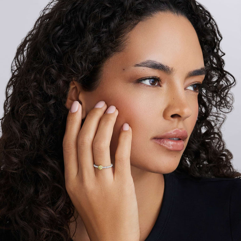 Model wearing Two-Toned Caviar Stacking Ring (5 mm)