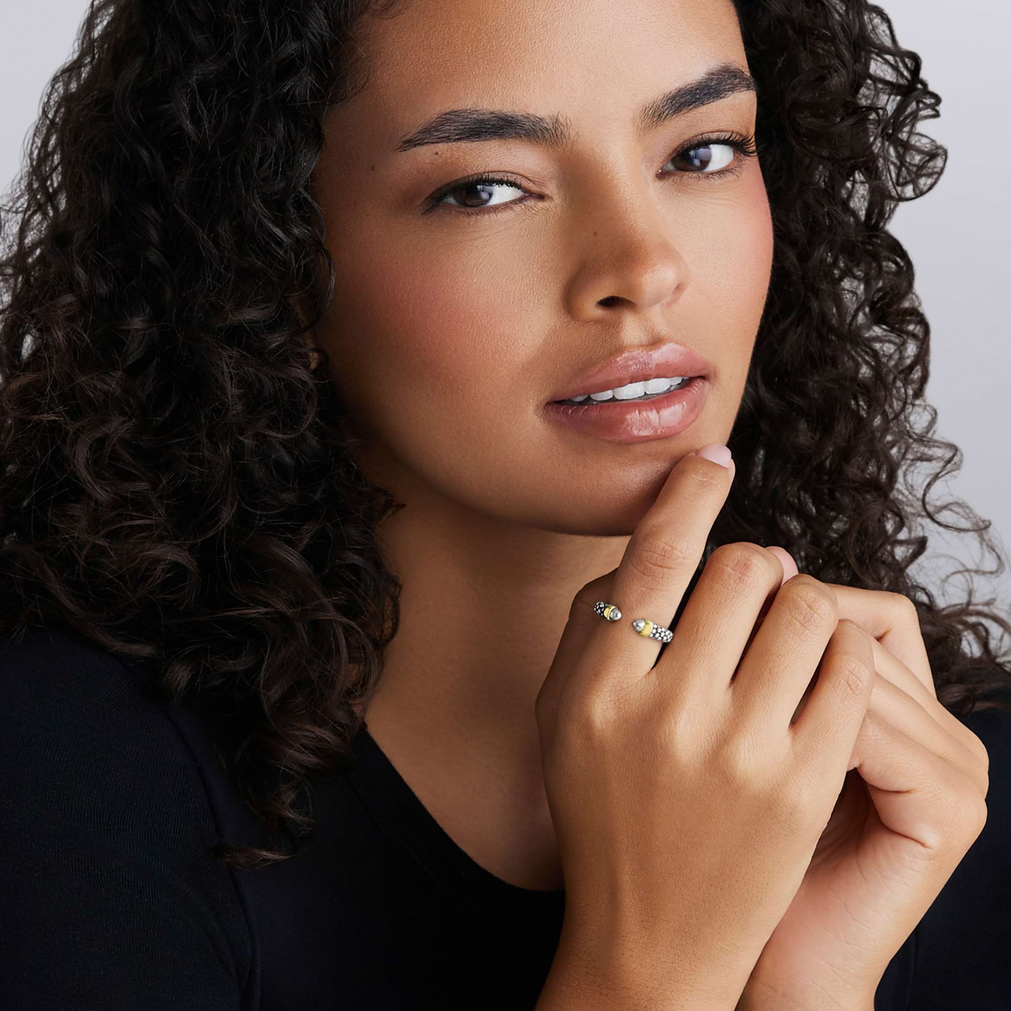 Signature Caviar Two-Tone Mini Versa Stacking Ring