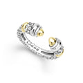 Signature Caviar Two-Tone Station Versa Stacking Ring in sterling silver with textured bands and 18K gold teardrop caps, featuring caviar beading details.