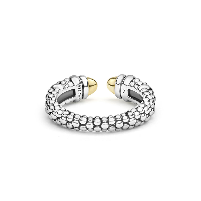 Signature Caviar Two-Tone Station Versa Stacking Ring in sterling silver with 18K gold accents, featuring intricate caviar beading.